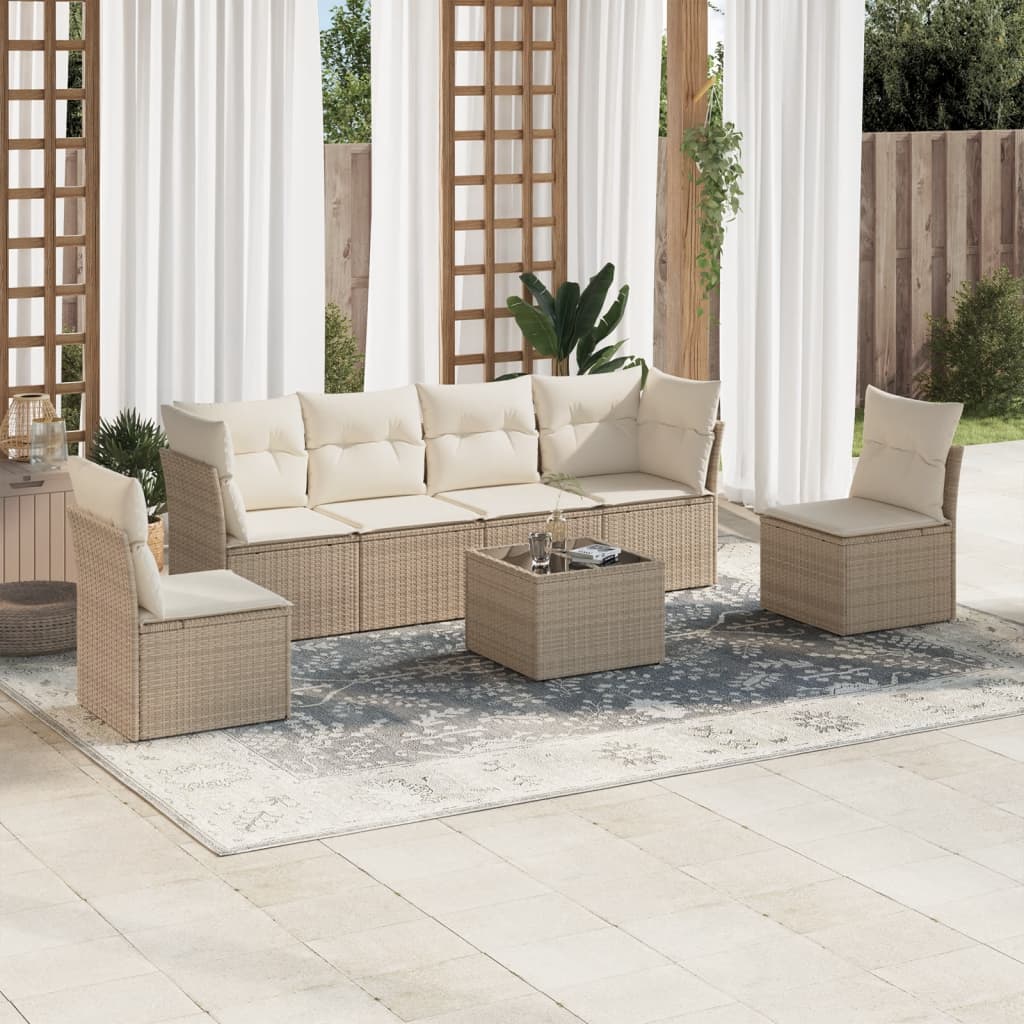 7-delige Loungeset met kussens poly rattan