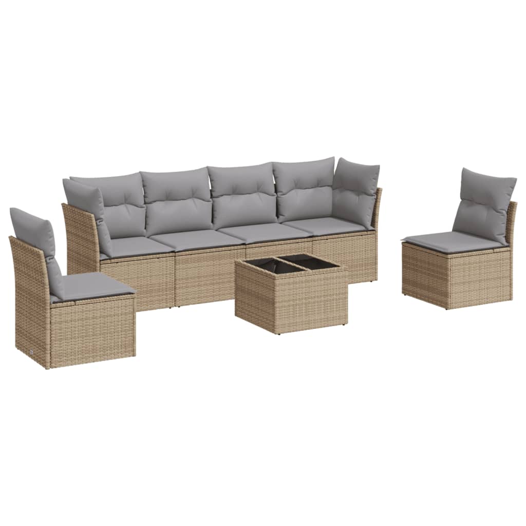 7-delige Loungeset met kussens poly rattan