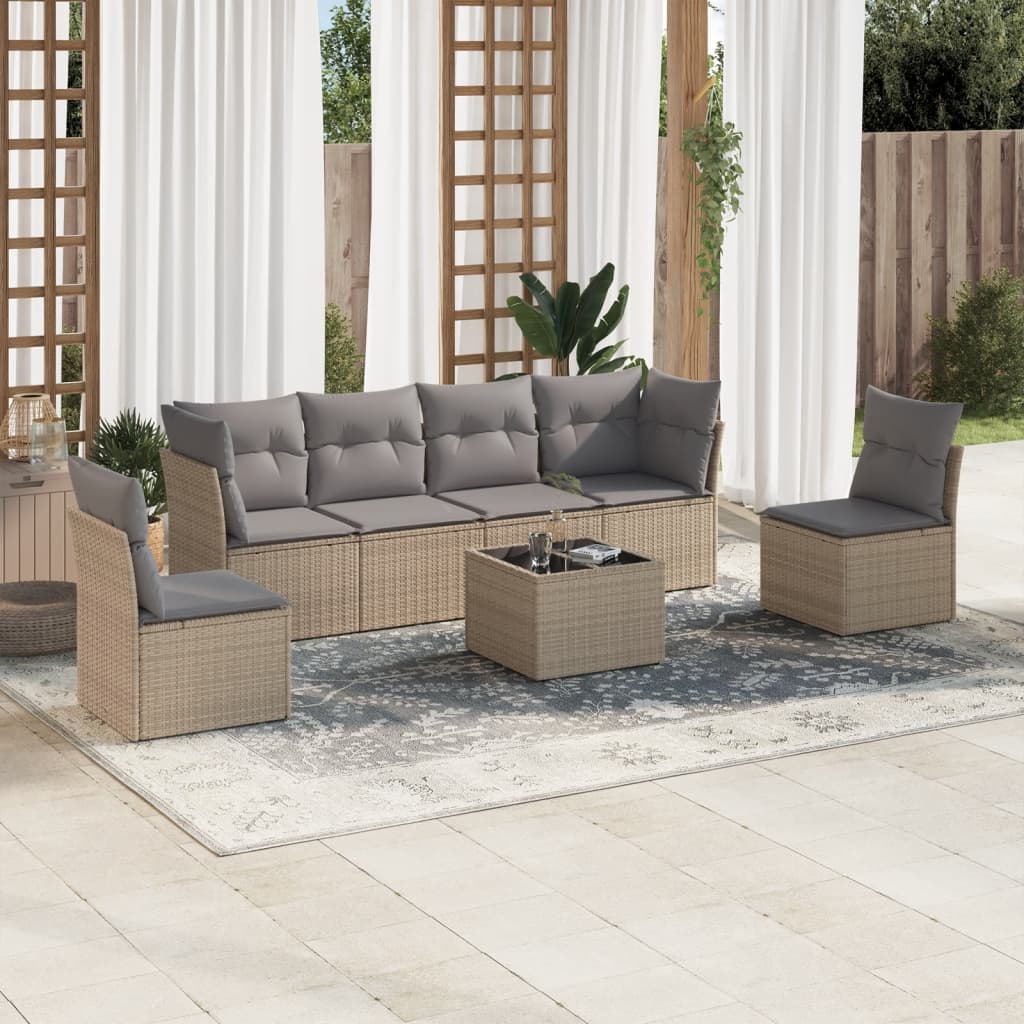 7-delige Loungeset met kussens poly rattan