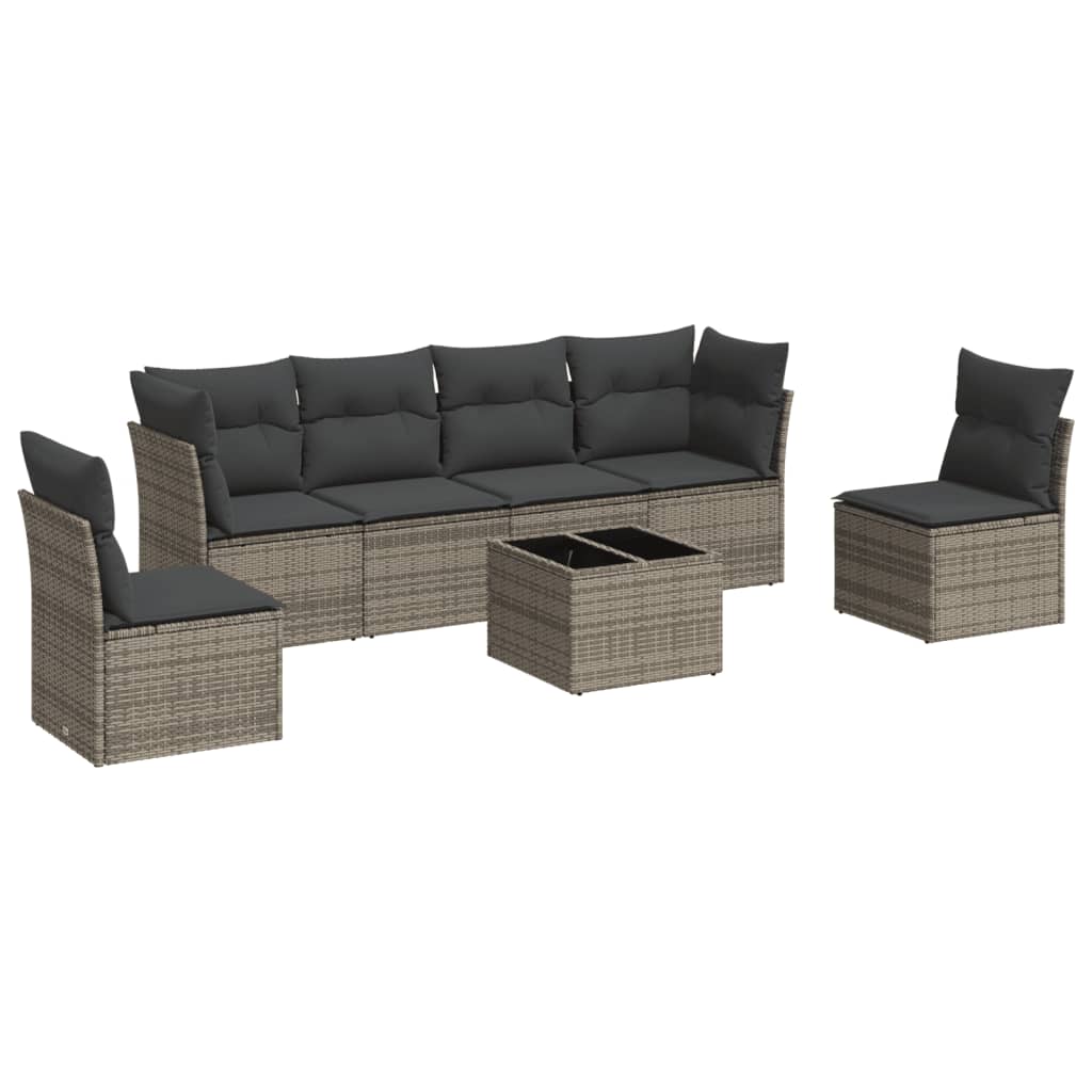 7-delige Loungeset met kussens poly rattan