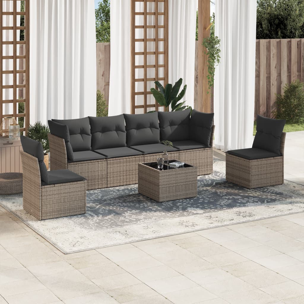 7-delige Loungeset met kussens poly rattan