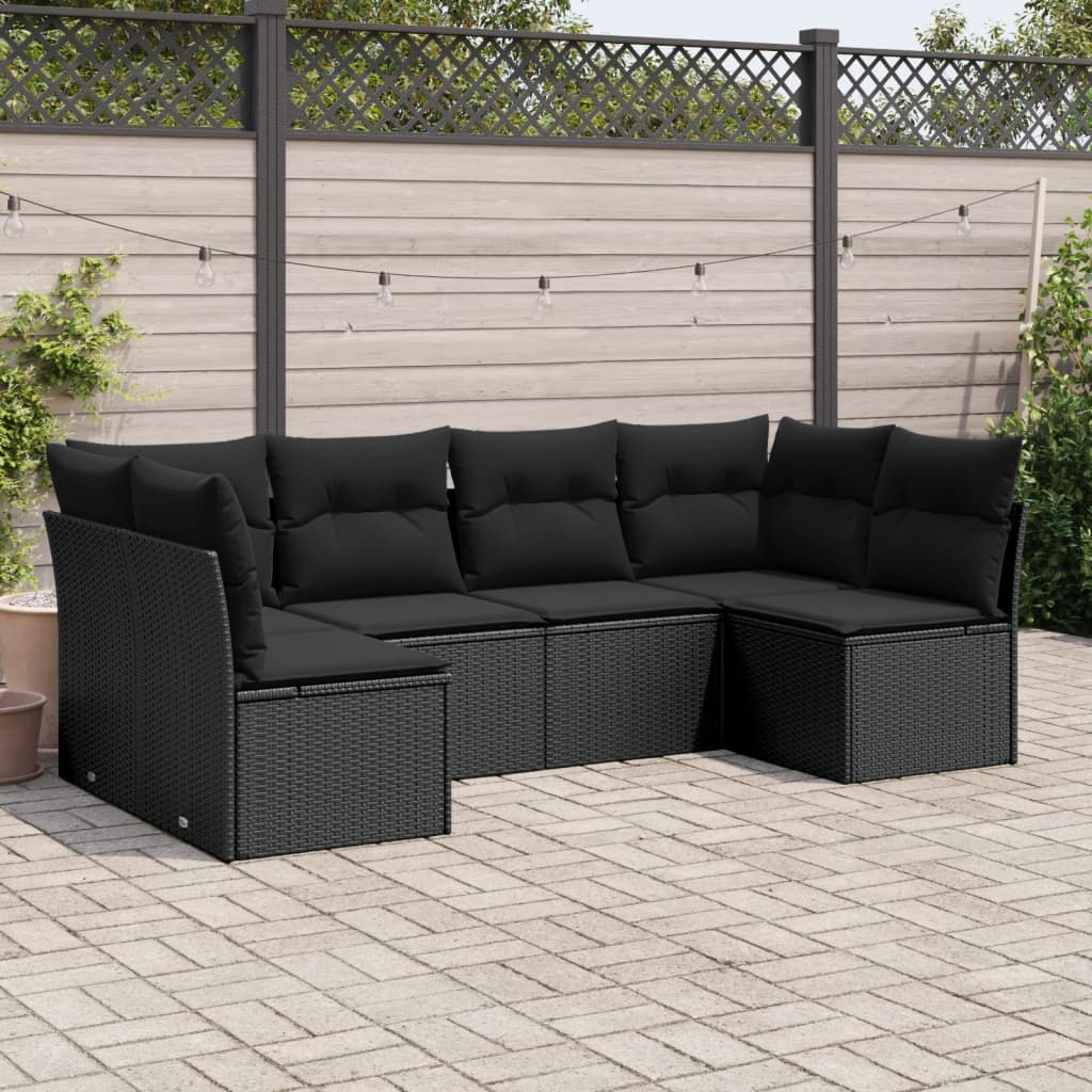 7-delige Loungeset met kussens poly rattan