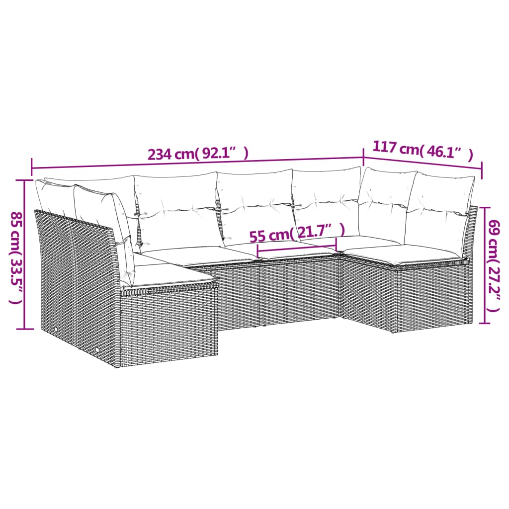 7-delige Loungeset met kussens poly rattan