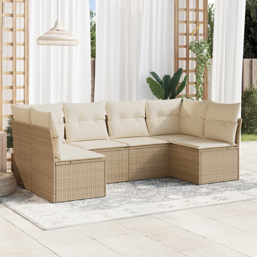 7-delige Loungeset met kussens poly rattan