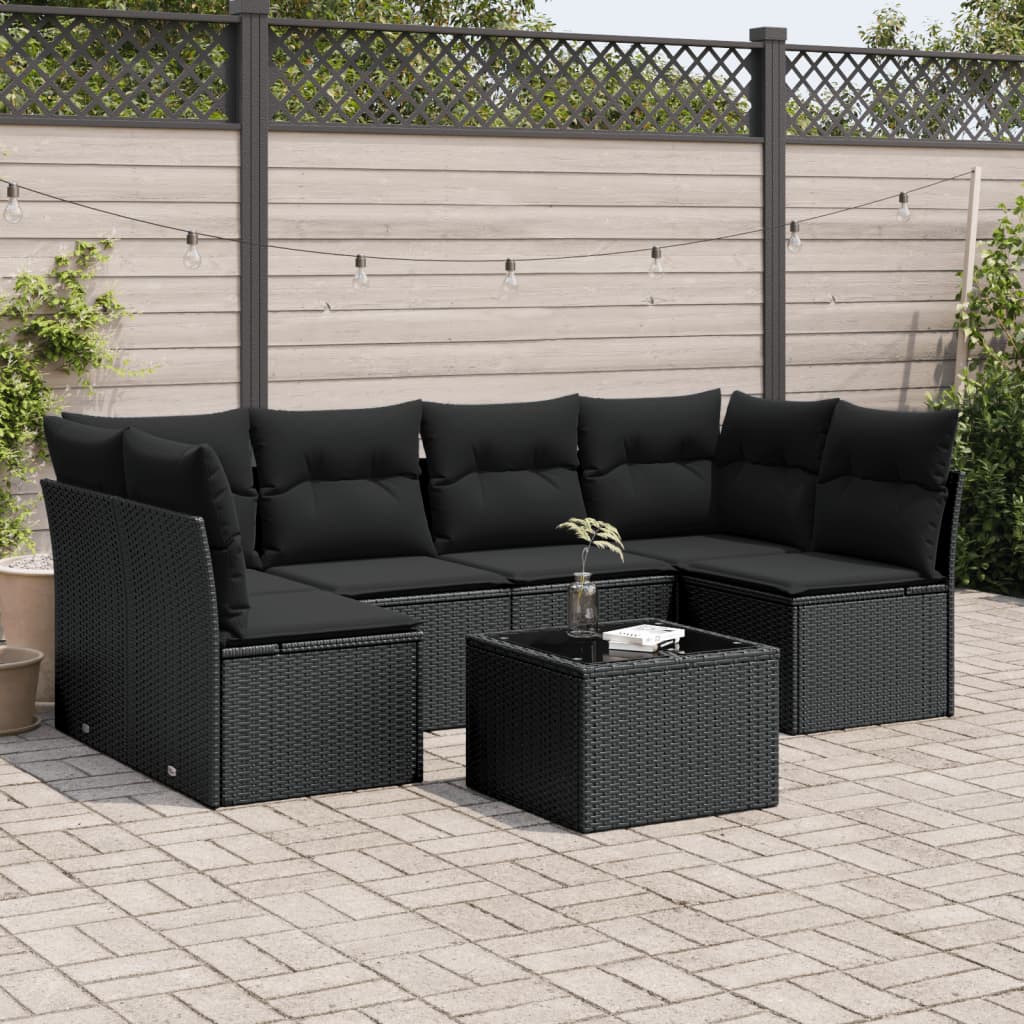 7-delige Loungeset met kussens poly rattan