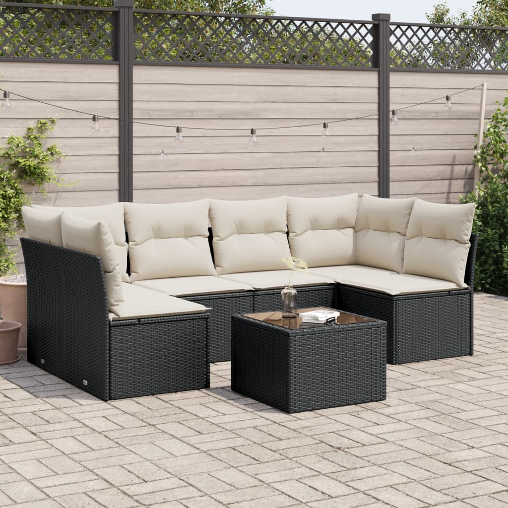 7-delige Loungeset met kussens poly rattan