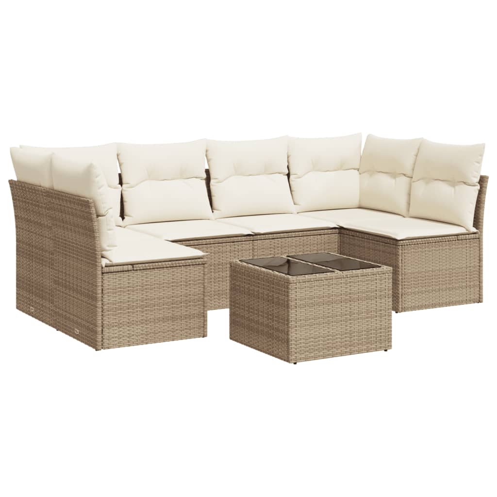 7-delige Loungeset met kussens poly rattan