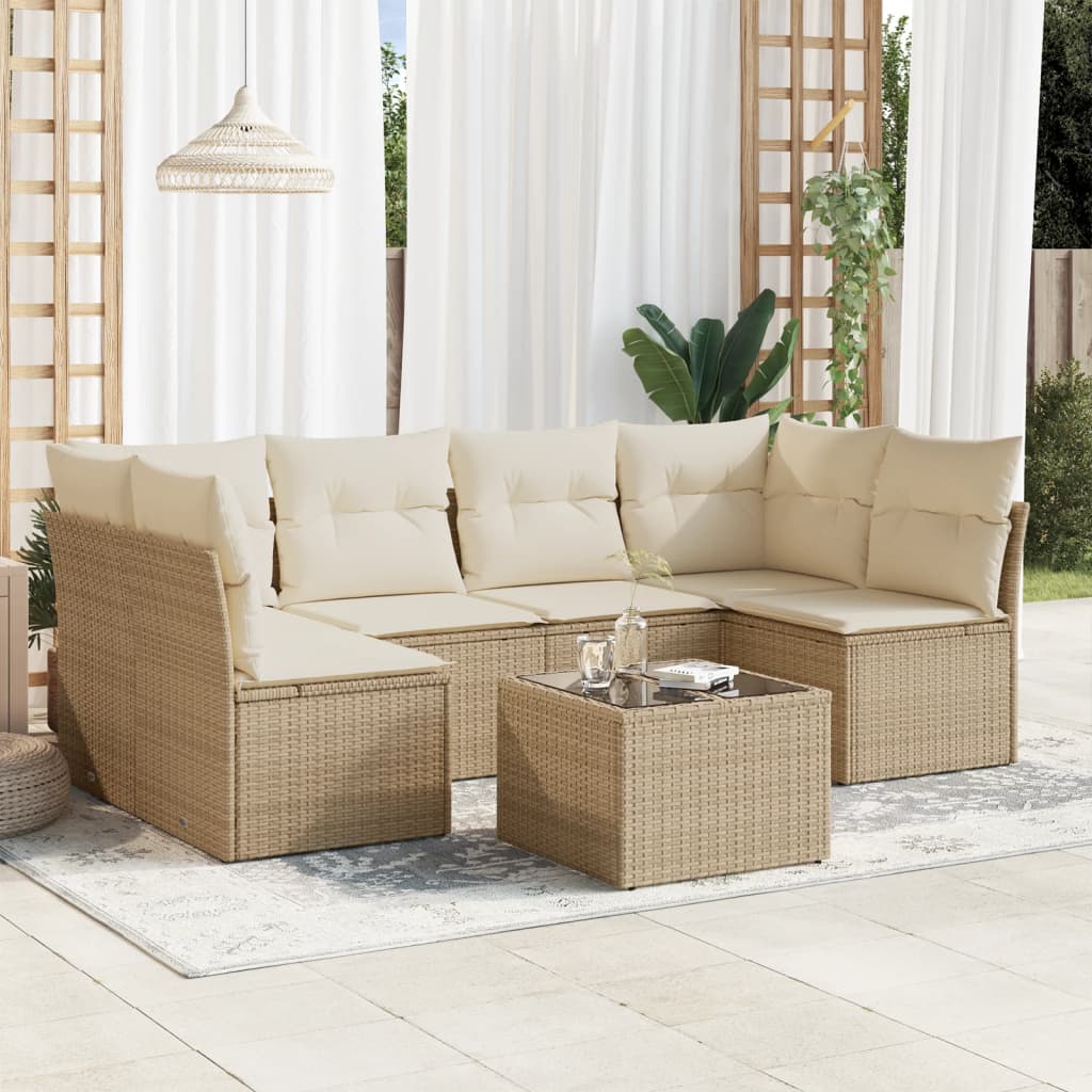 7-delige Loungeset met kussens poly rattan