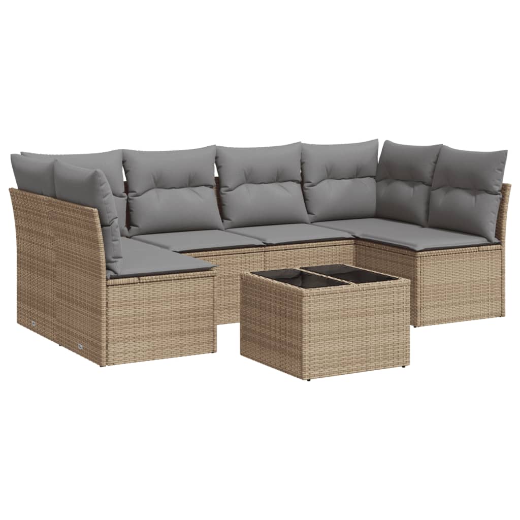 7-delige Loungeset met kussens poly rattan