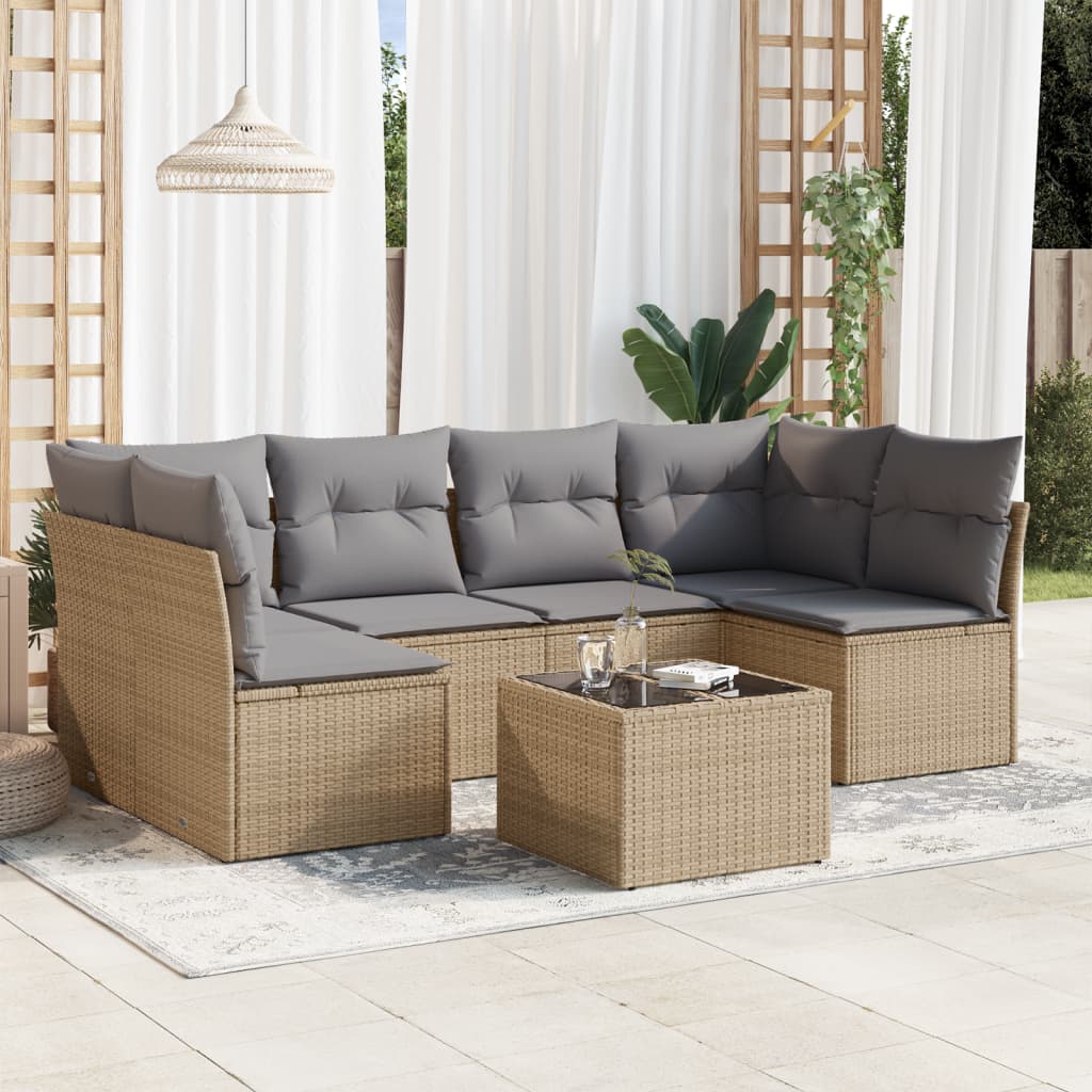 7-delige Loungeset met kussens poly rattan