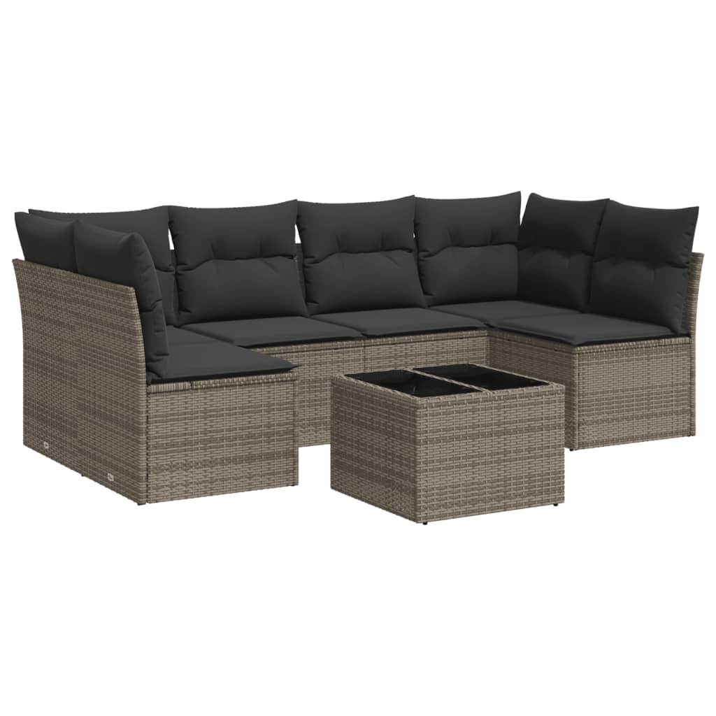 7-delige Loungeset met kussens poly rattan