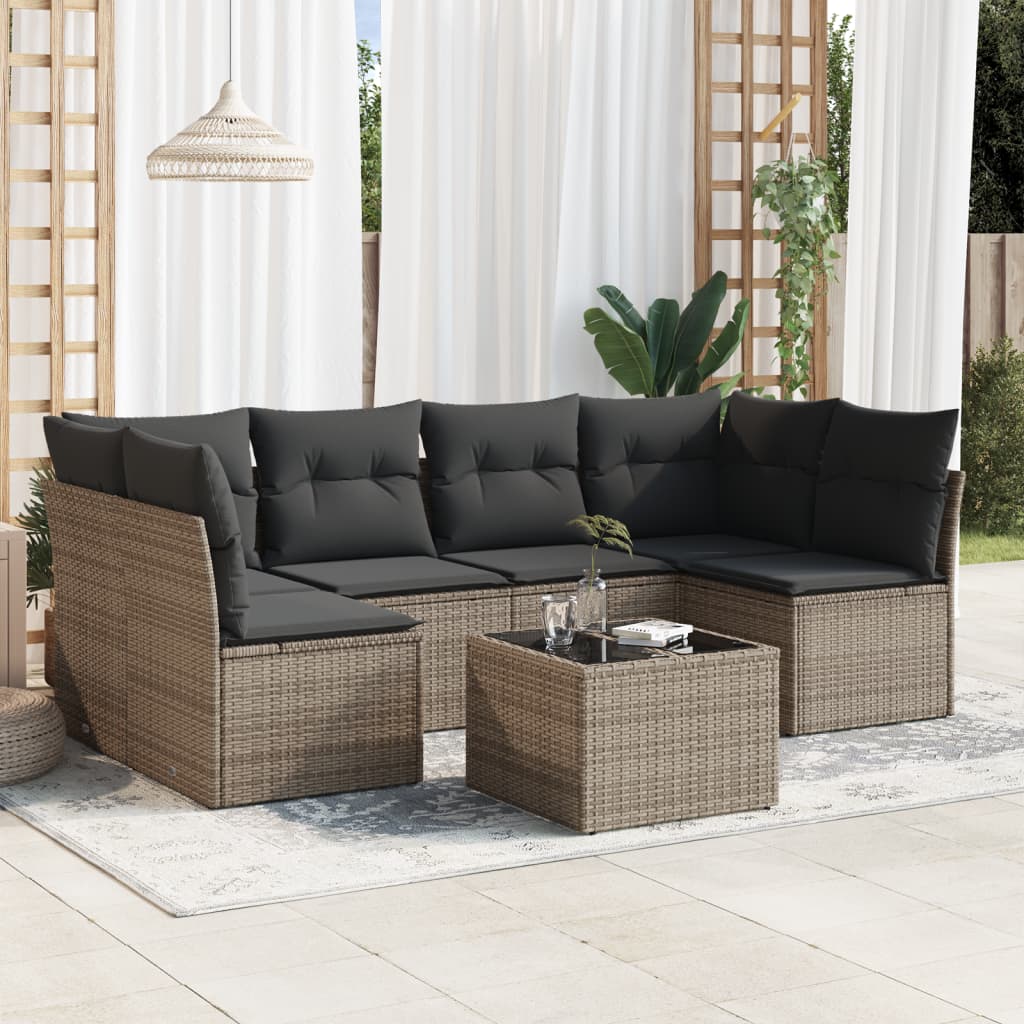 7-delige Loungeset met kussens poly rattan