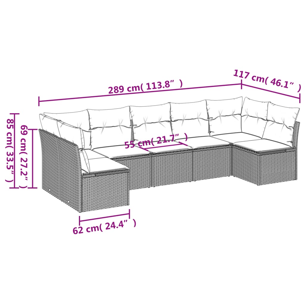 8-delige Loungeset met kussens poly rattan