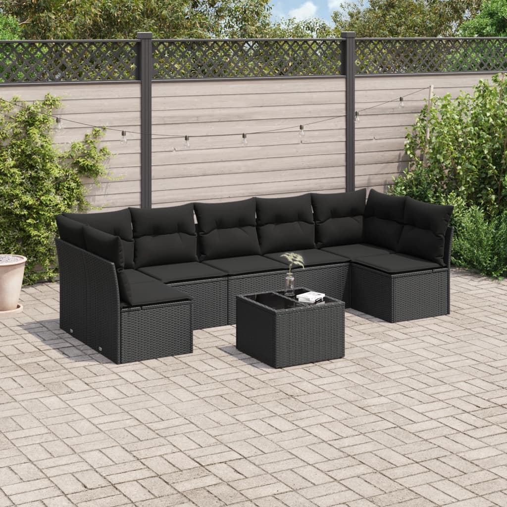 8-delige Loungeset met kussens poly rattan