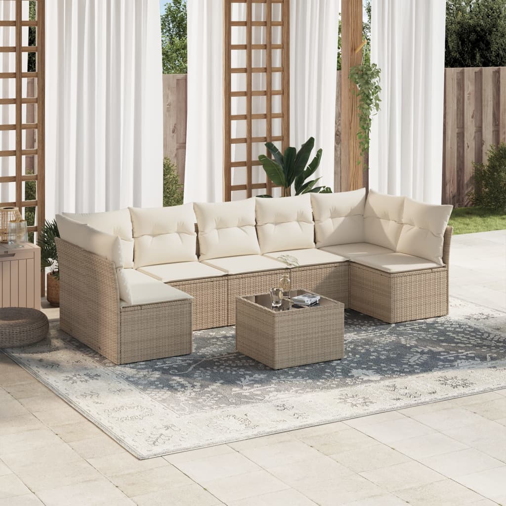 8-delige Loungeset met kussens poly rattan