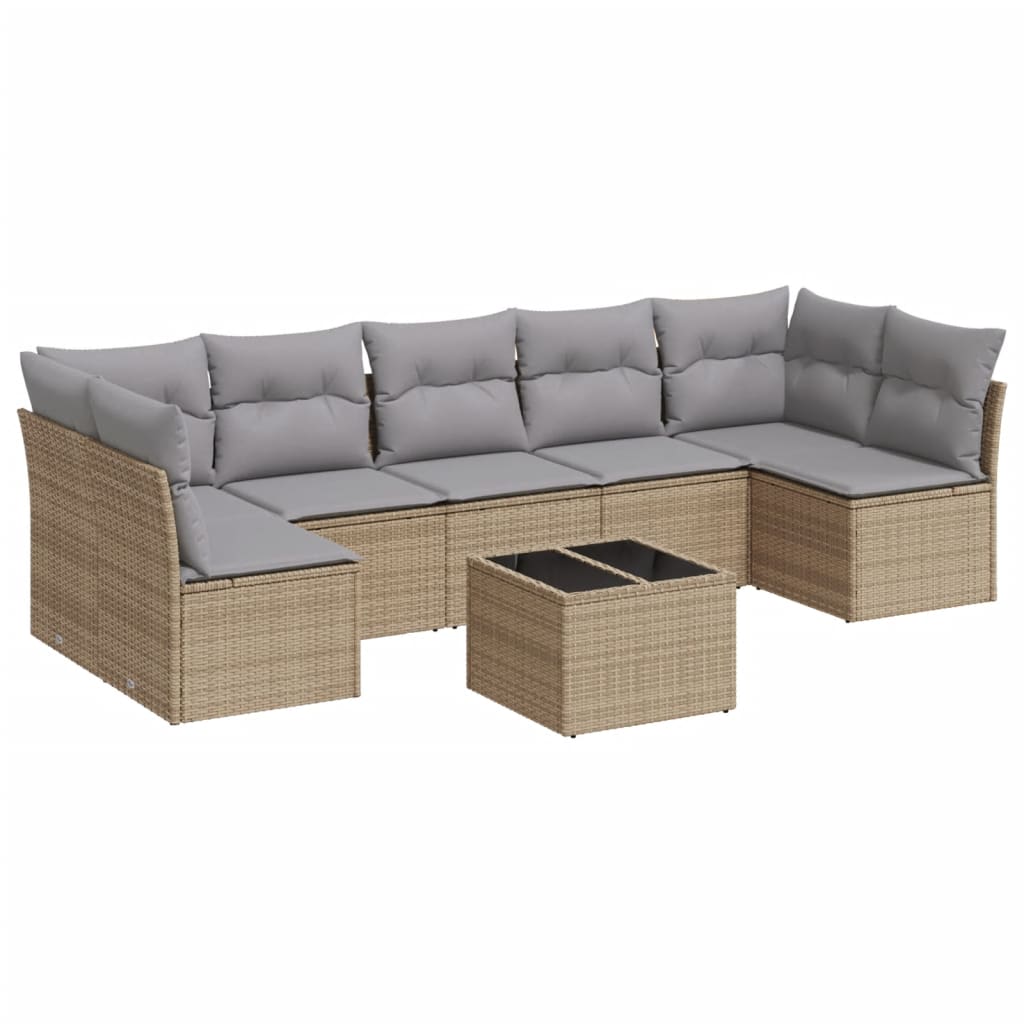 8-delige Loungeset met kussens poly rattan