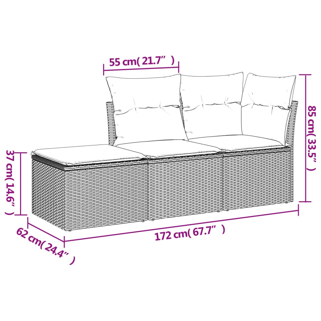 3-delige Loungeset met kussens poly rattan