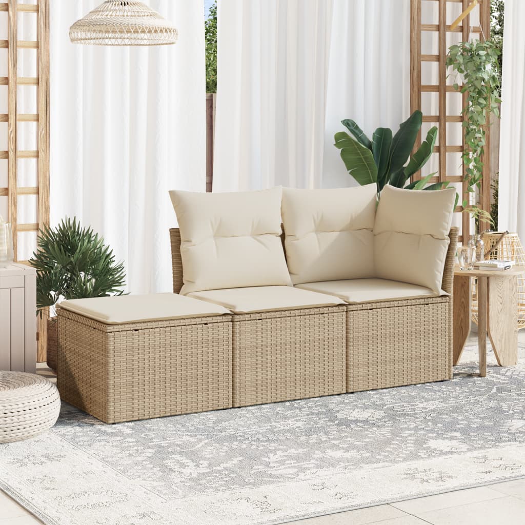 3-delige Loungeset met kussens poly rattan