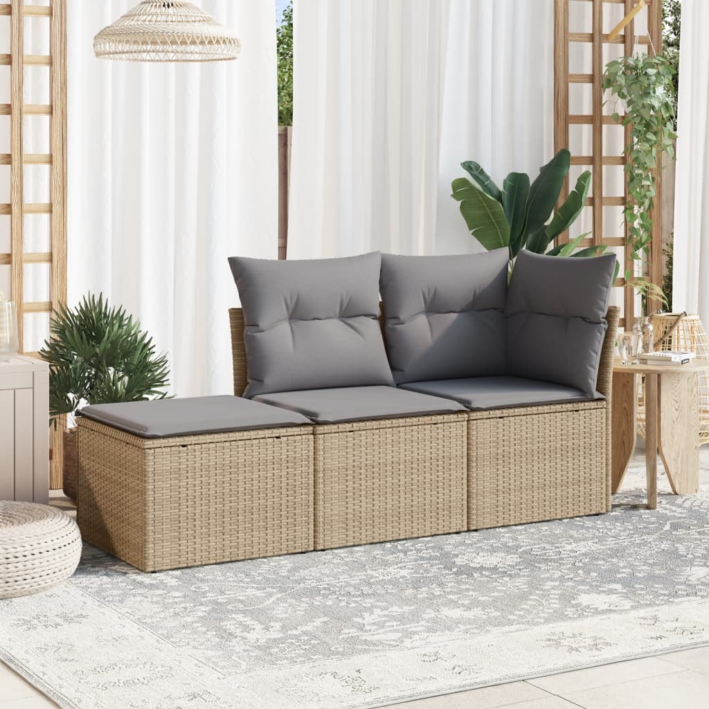 3-delige Loungeset met kussens poly rattan