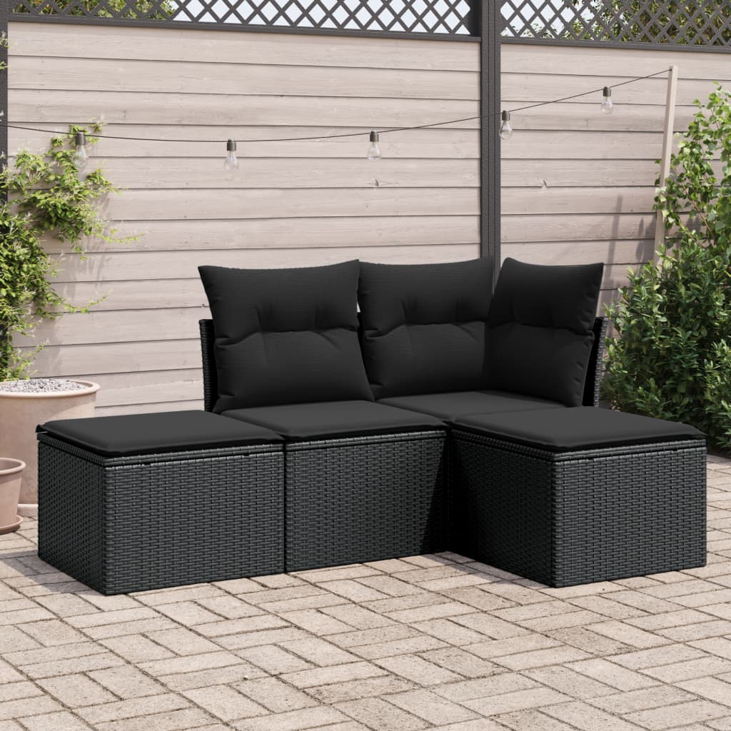 4-delige Loungeset met kussens poly rattan