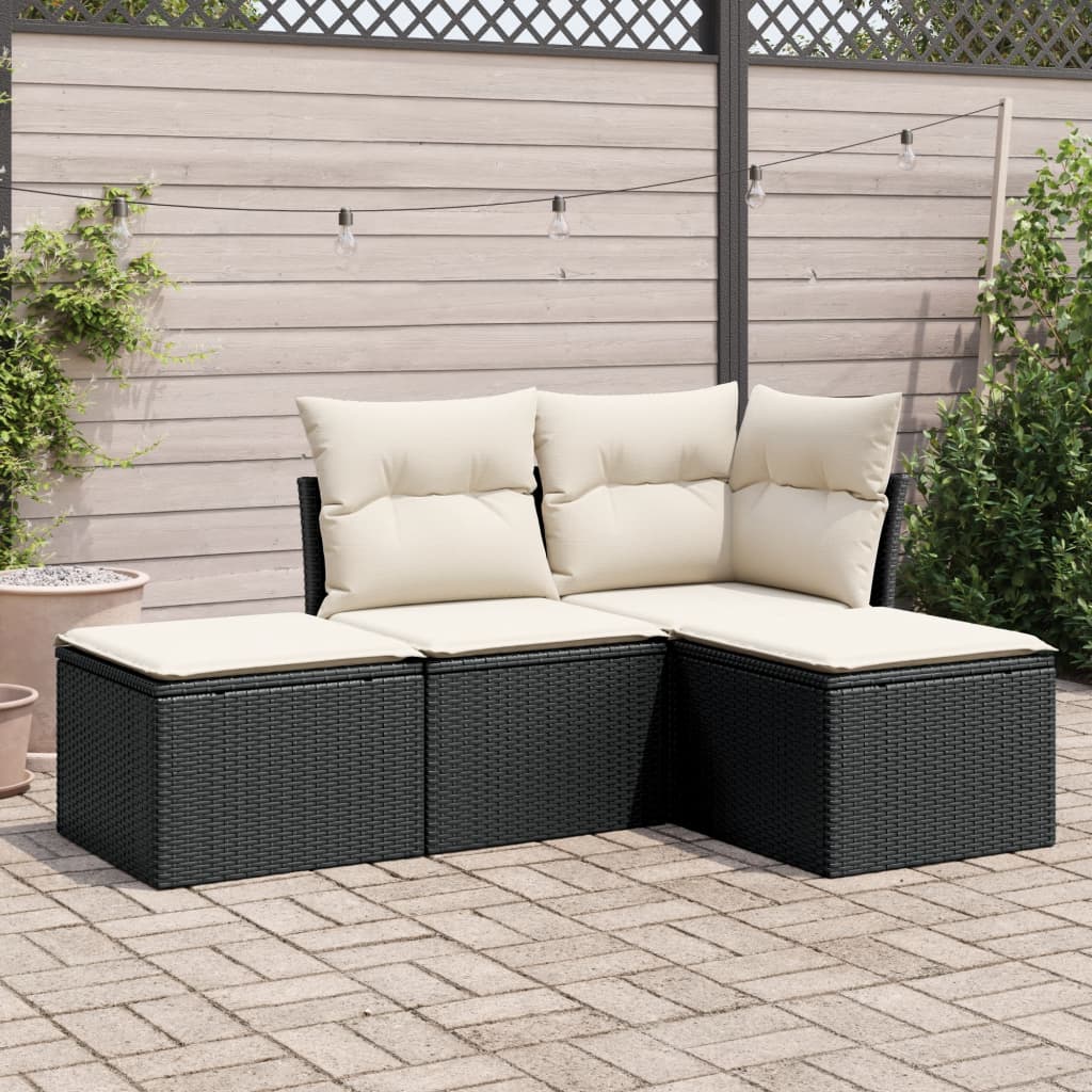 4-delige Loungeset met kussens poly rattan