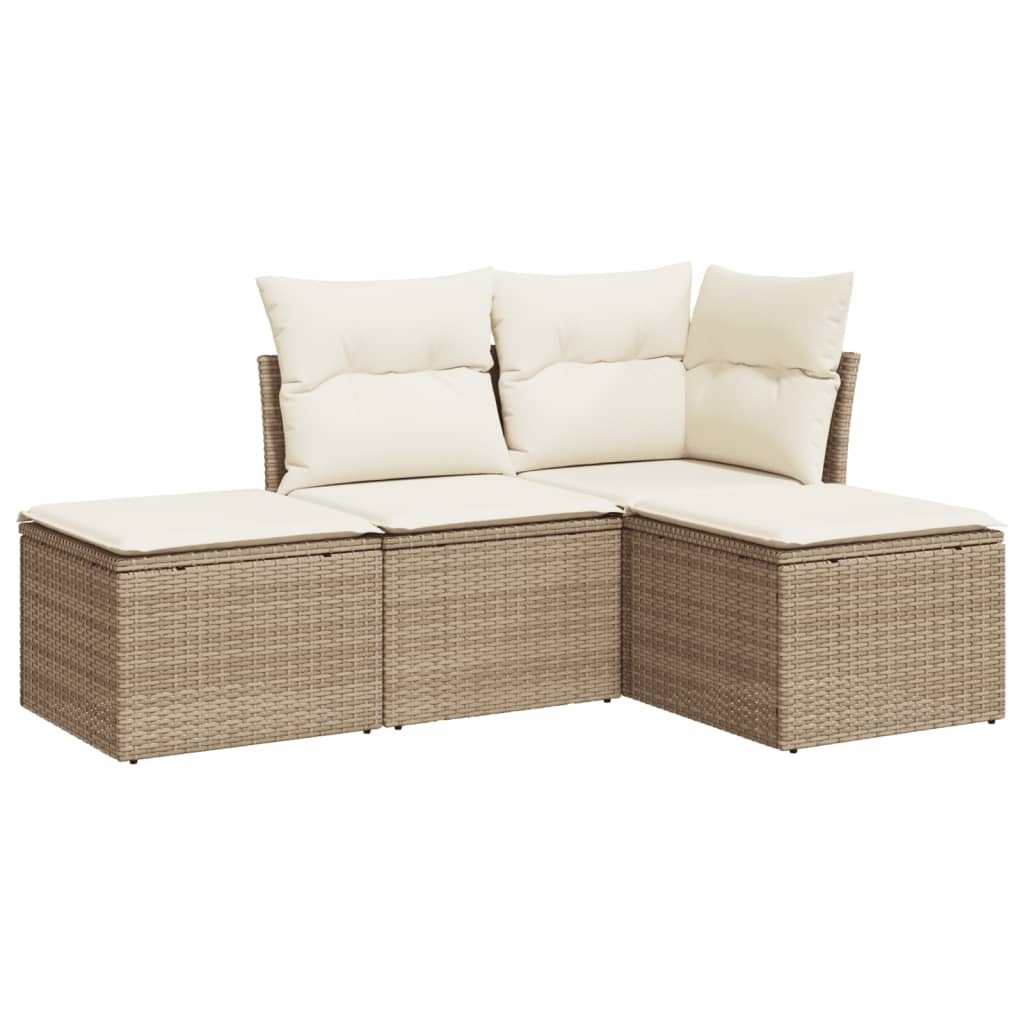 4-delige Loungeset met kussens poly rattan