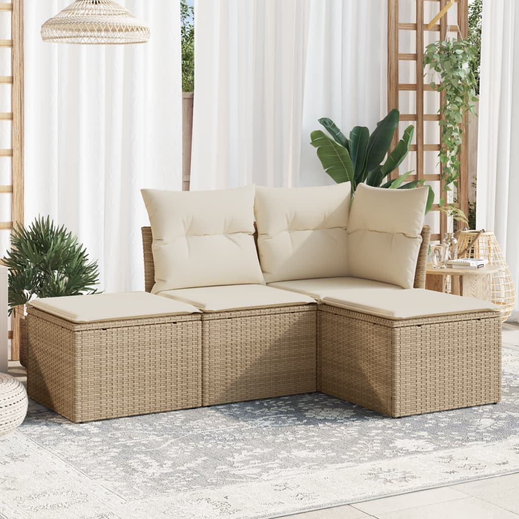 4-delige Loungeset met kussens poly rattan