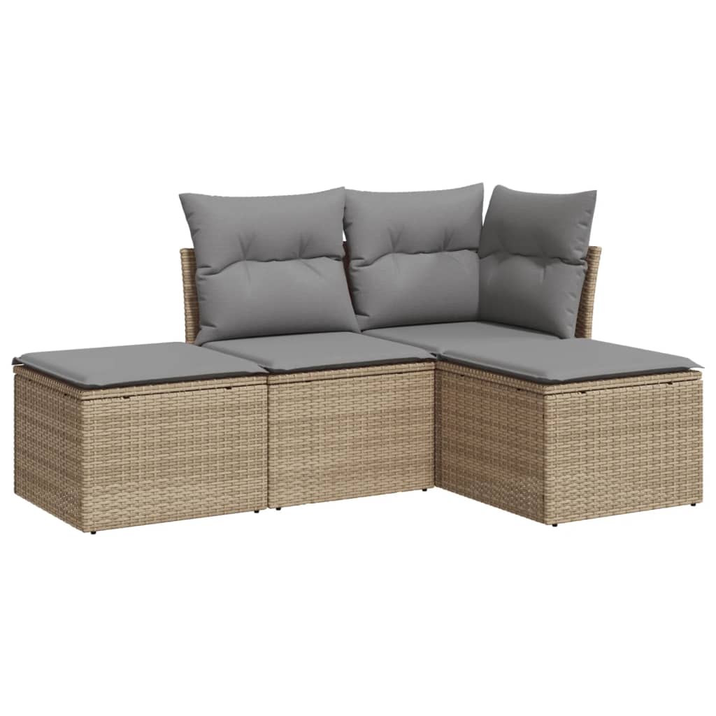 4-delige Loungeset met kussens poly rattan