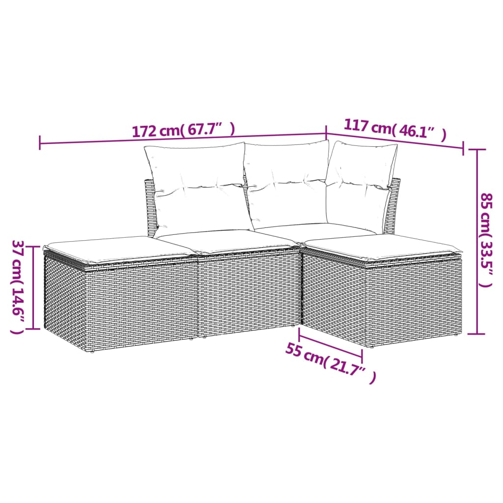 4-delige Loungeset met kussens poly rattan