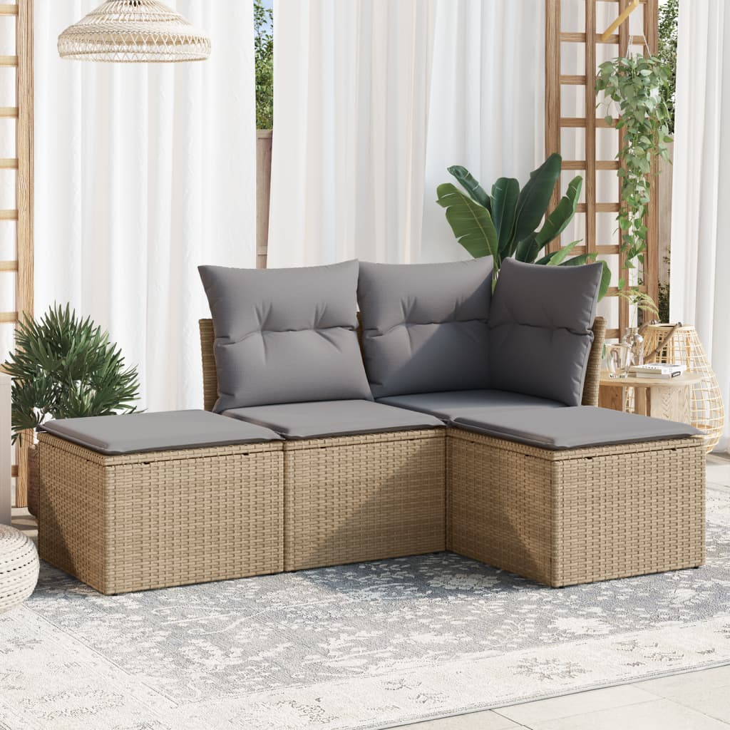 4-delige Loungeset met kussens poly rattan