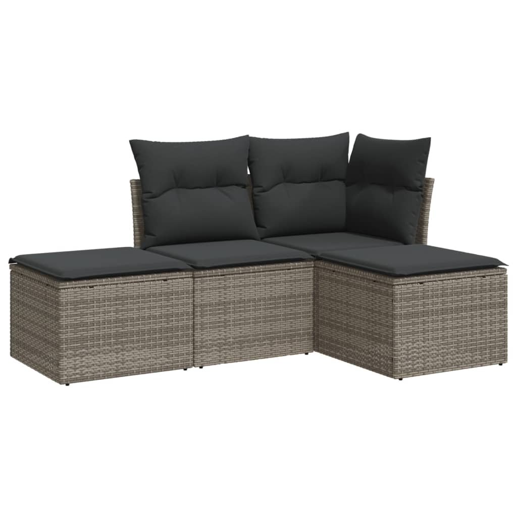 4-delige Loungeset met kussens poly rattan