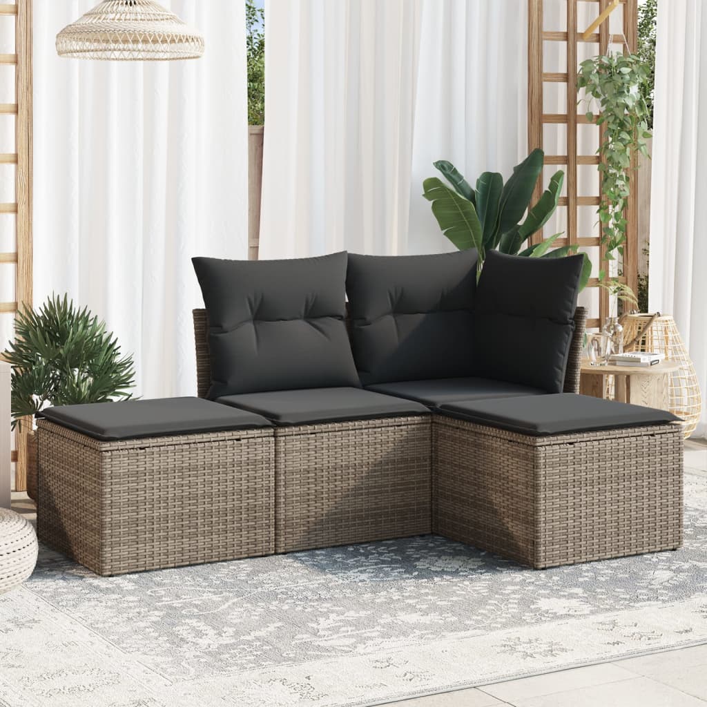 4-delige Loungeset met kussens poly rattan