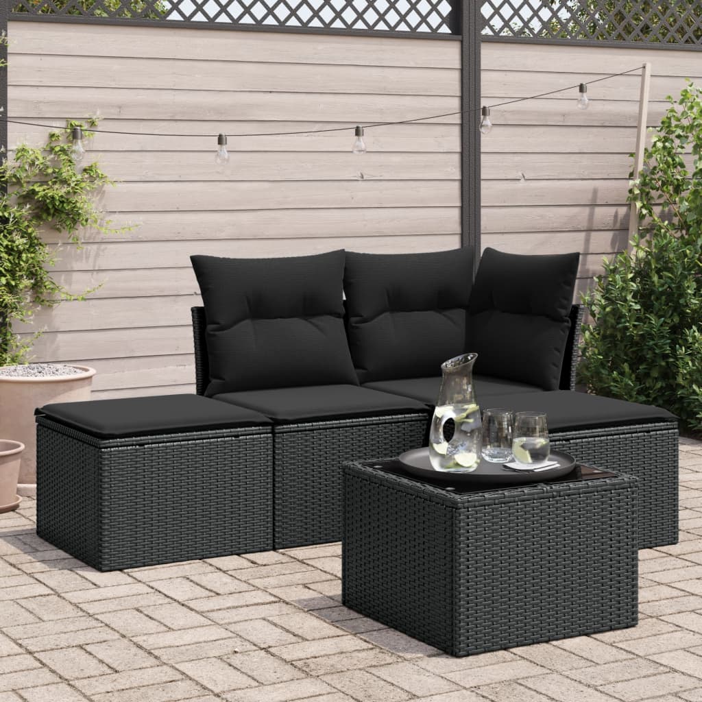 4-delige Loungeset met kussens poly rattan