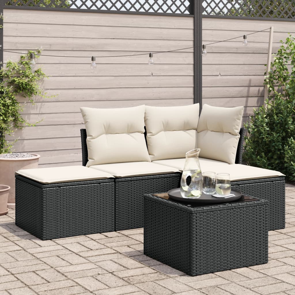 4-delige Loungeset met kussens poly rattan