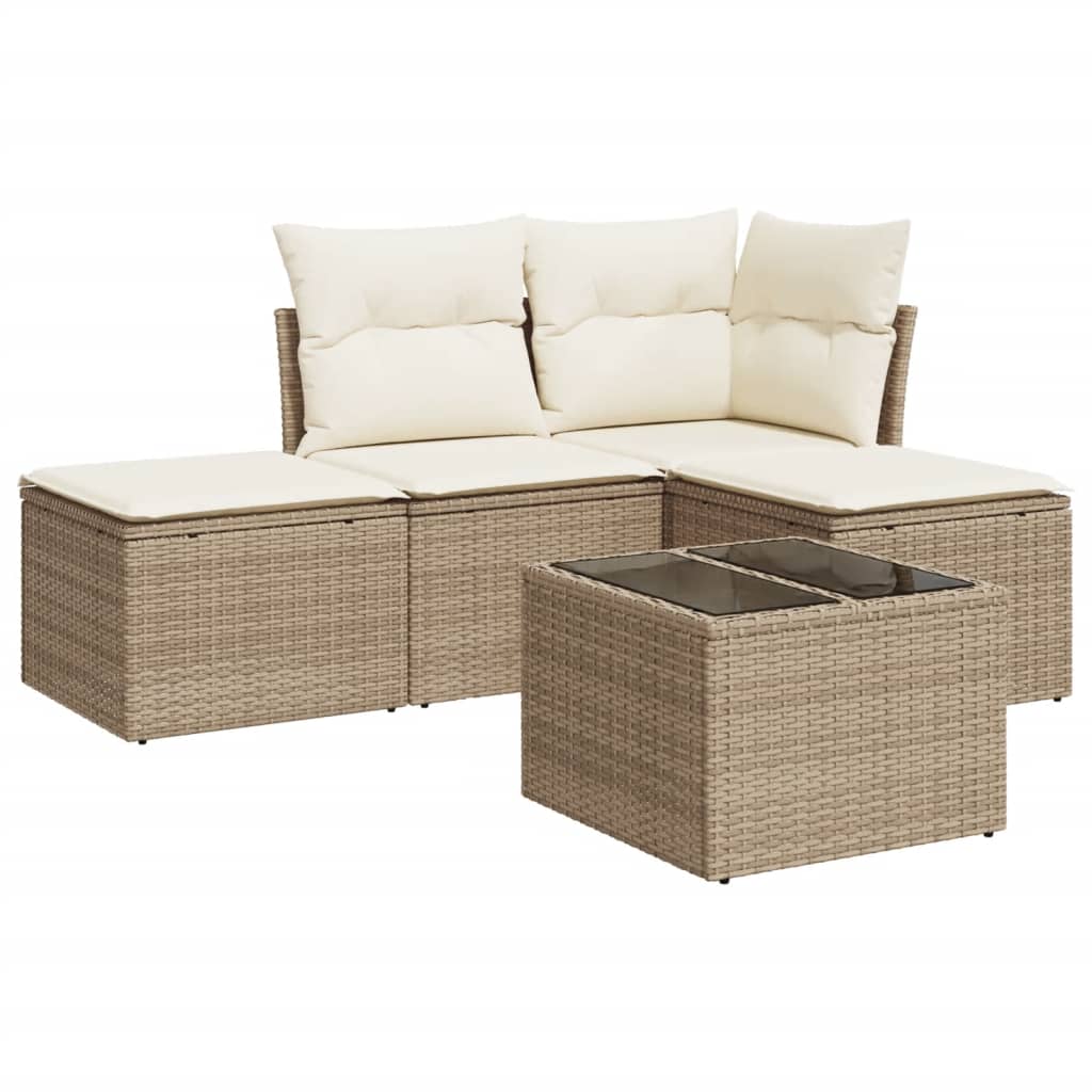 4-delige Loungeset met kussens poly rattan