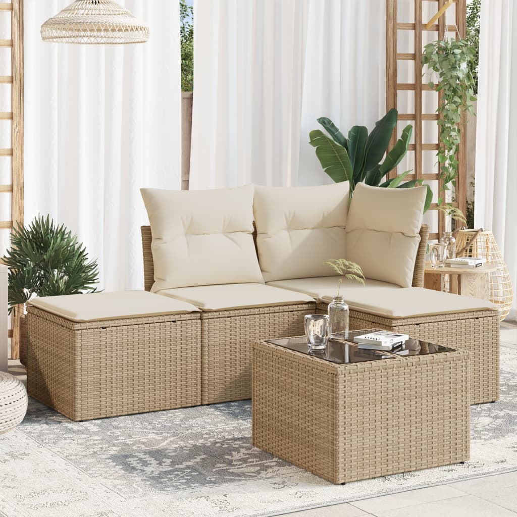 4-delige Loungeset met kussens poly rattan