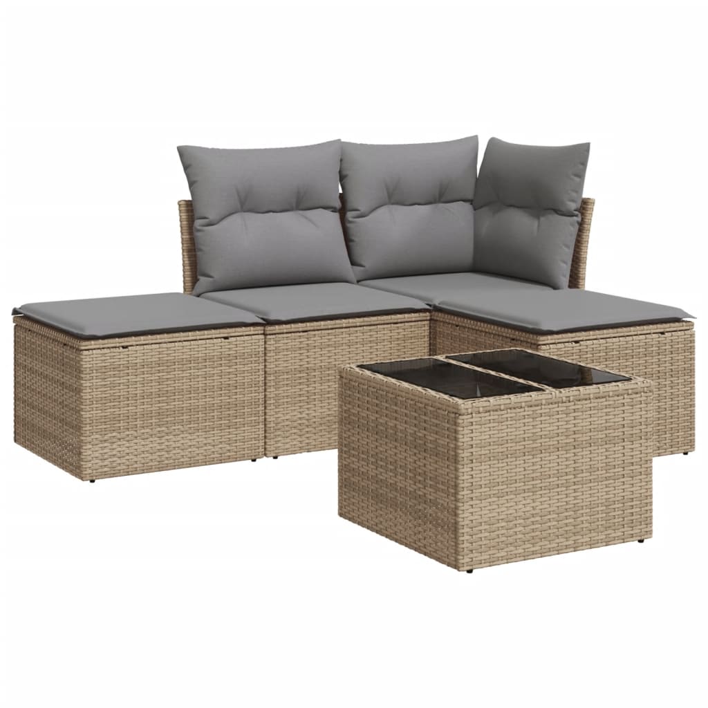 4-delige Loungeset met kussens poly rattan