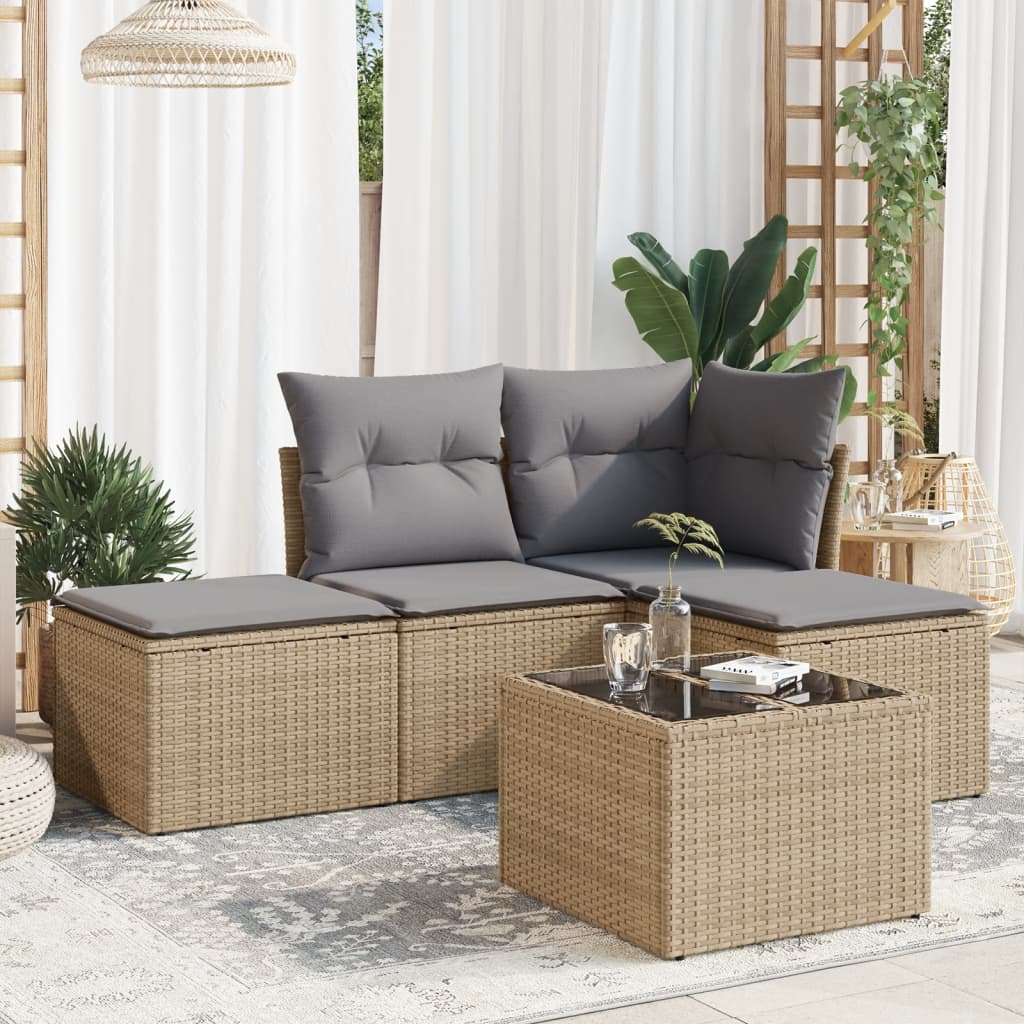 4-delige Loungeset met kussens poly rattan