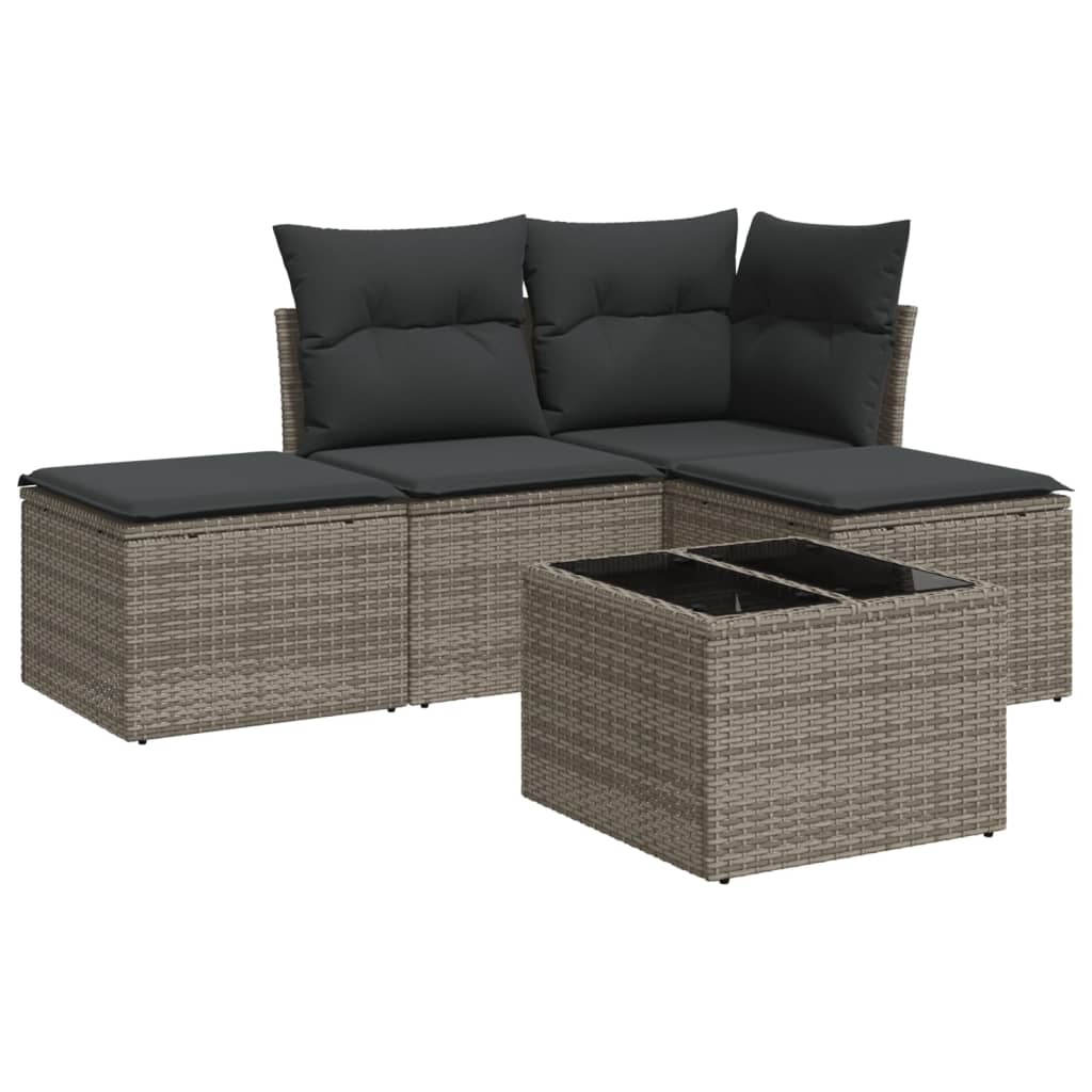 4-delige Loungeset met kussens poly rattan