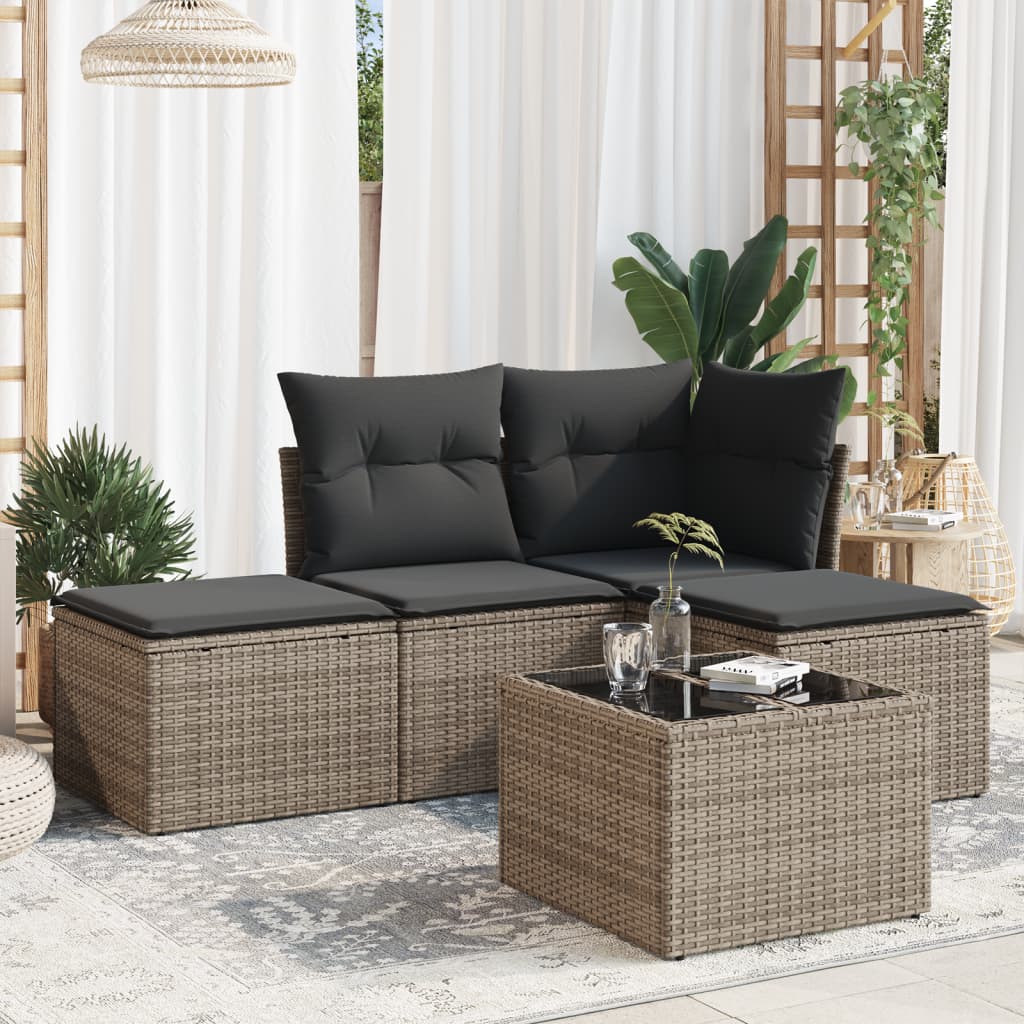 4-delige Loungeset met kussens poly rattan