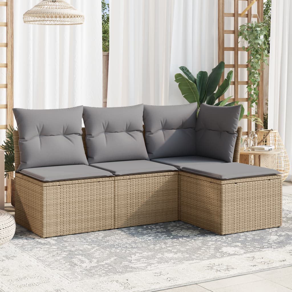 5-delige Loungeset met kussens poly rattan