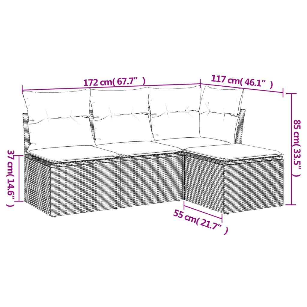 5-delige Loungeset met kussens poly rattan