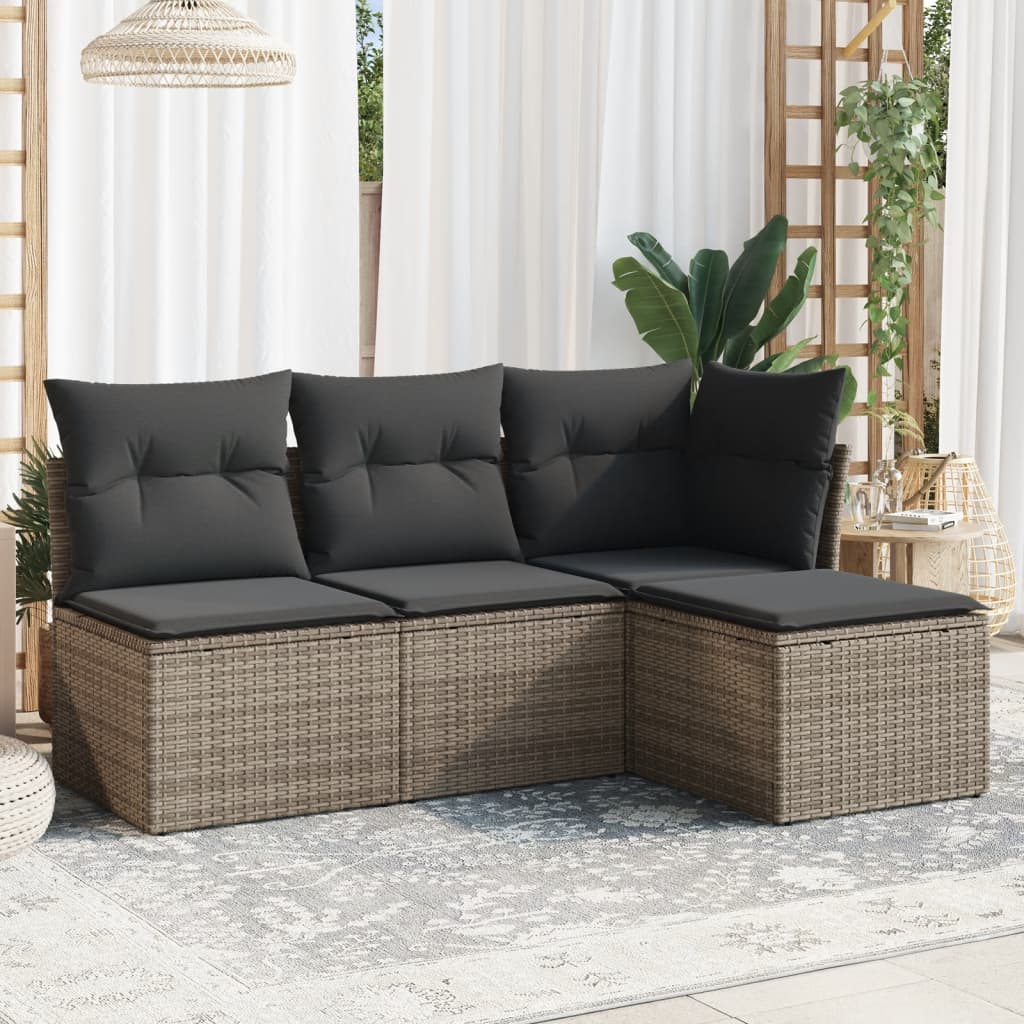 5-delige Loungeset met kussens poly rattan