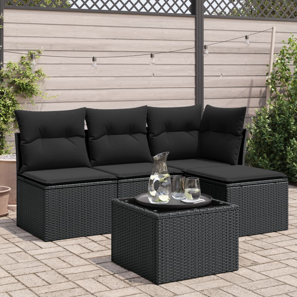 5-delige Loungeset met kussens poly rattan