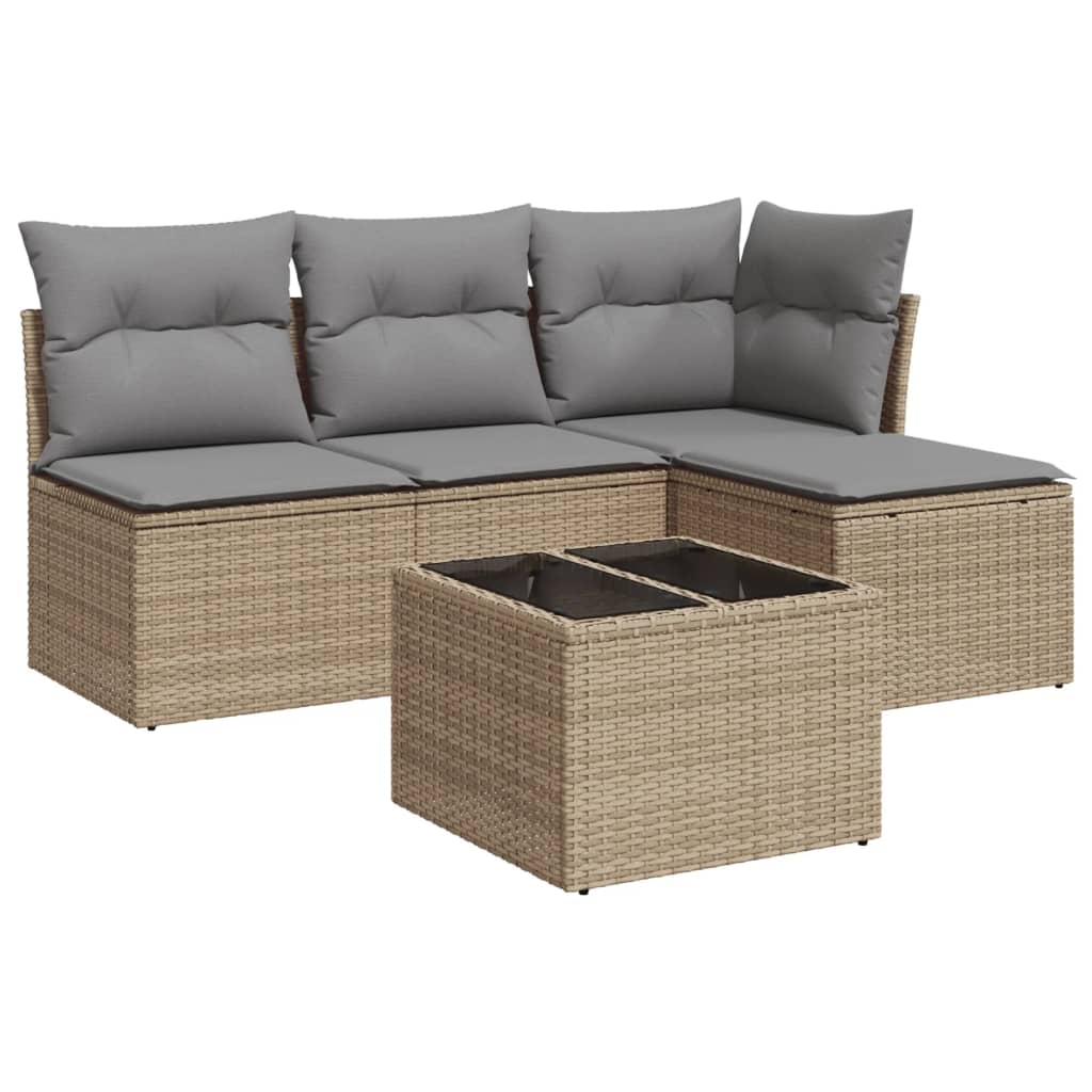 5-delige Loungeset met kussens poly rattan