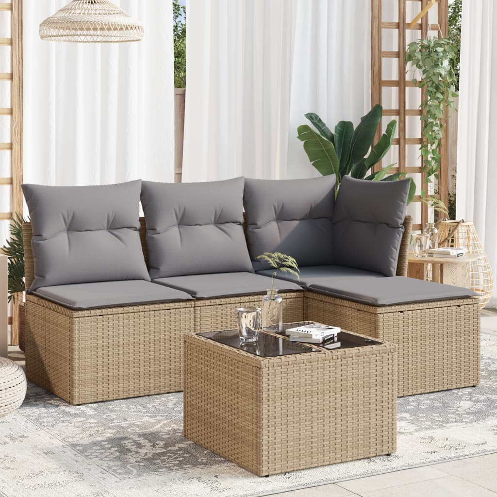 5-delige Loungeset met kussens poly rattan