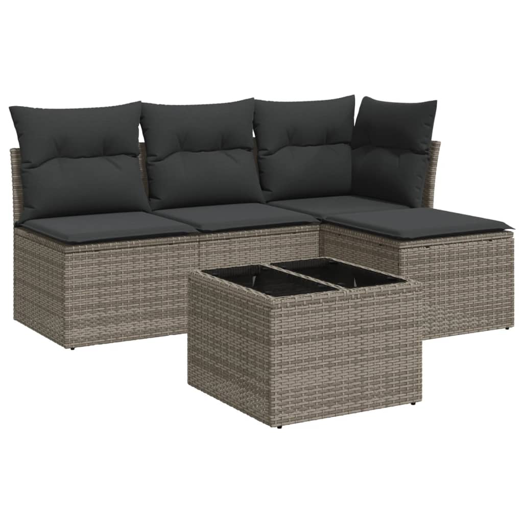 5-delige Loungeset met kussens poly rattan