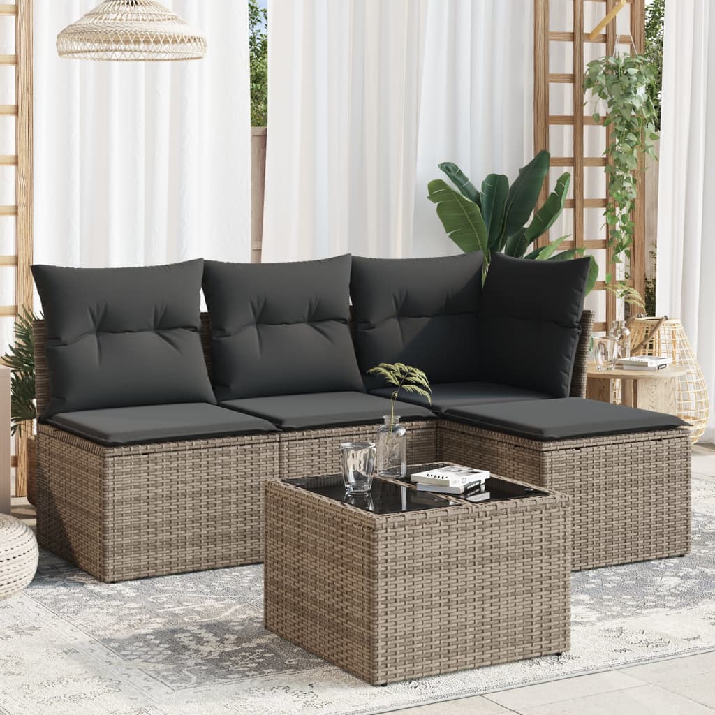 5-delige Loungeset met kussens poly rattan