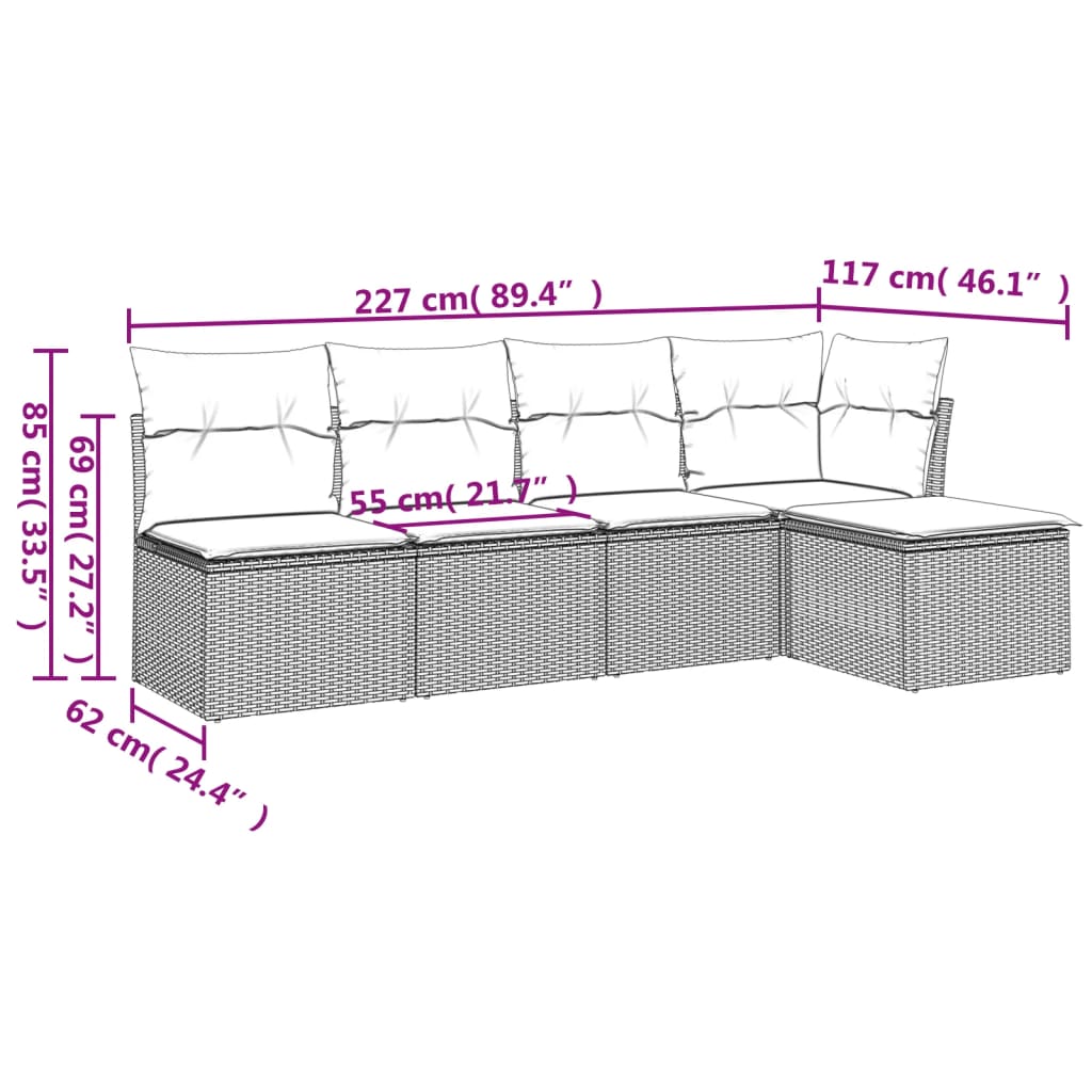 6-delige Loungeset met kussens poly rattan