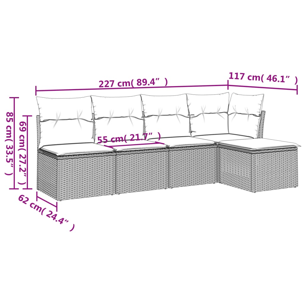 6-delige Loungeset met kussens poly rattan